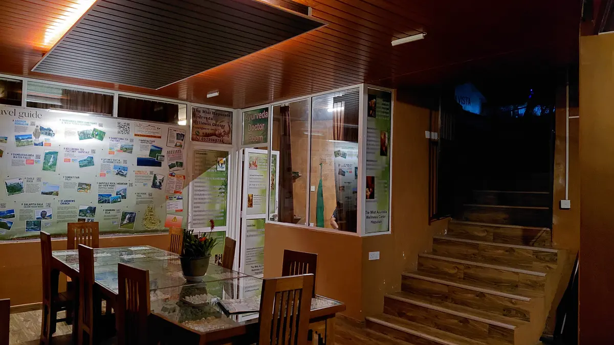 Interior seating and stairway at The Mist.